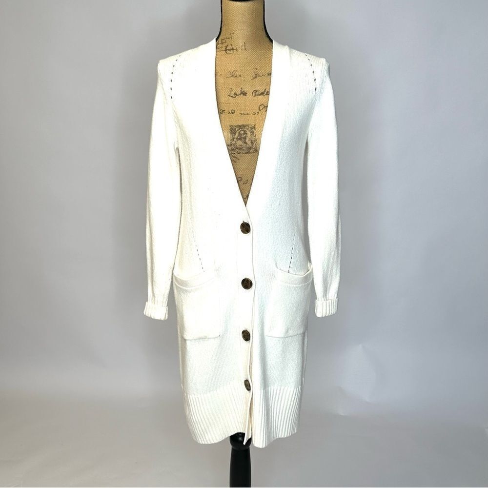 Ann Taylor White Longline Button-Down Cardigan, Size XS